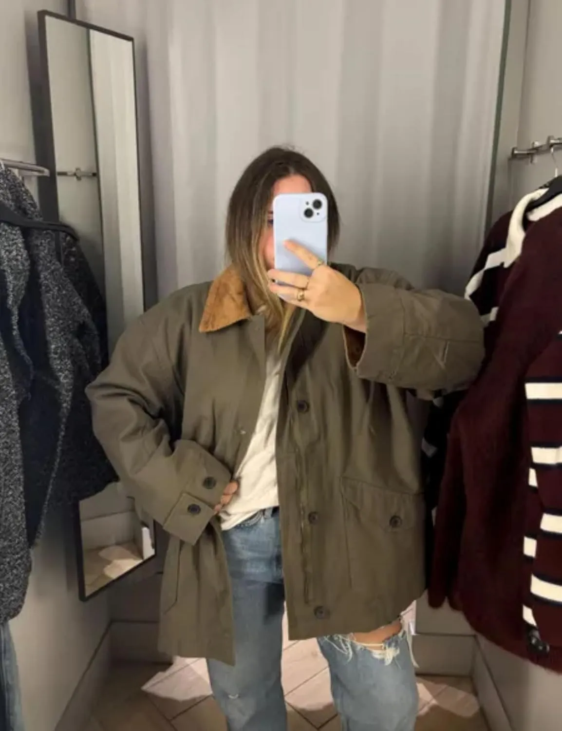 Womens Oversized Barn Jacket Button Down Canvas Jacket Corduroy Lapel Collar Fall Fashion 2024 Trendy Outwear