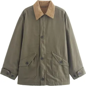 Womens Oversized Barn Jacket Button Down Canvas Jacket Corduroy Lapel Collar Fall Fashion 2024 Trendy Outwear