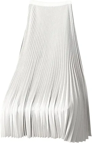 Womens Pleated Midi Skirts Elastic High Waist A-Line Ankle Length Skirt Ladies Elegant Evening Party Skirts