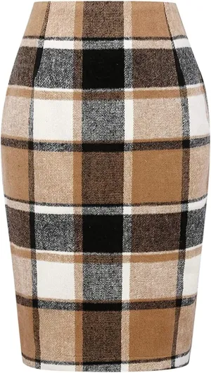 Women's Skirts Summer Casual Skirt High Waist Plaid Printed Pencil Skirt