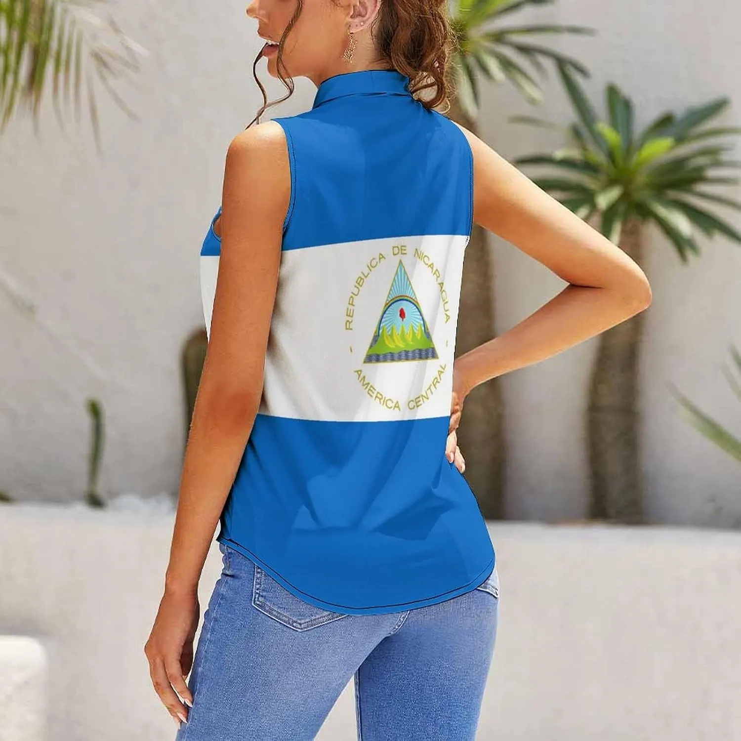 Women's Sleeveless Golf Shirt Quick Dry Nicaragua Flag Casual Tank Tops Polo-Shirts for Women with Collar