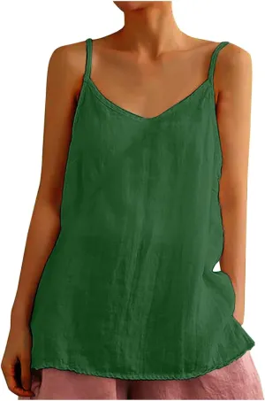 Womens Tank Tops Summer Casual Sleeveless V Neck Camisole Loose Fit Spaghetti Strap Cami Shirts