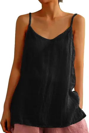 Womens Tank Tops Summer Casual Sleeveless V Neck Camisole Loose Fit Spaghetti Strap Cami Shirts