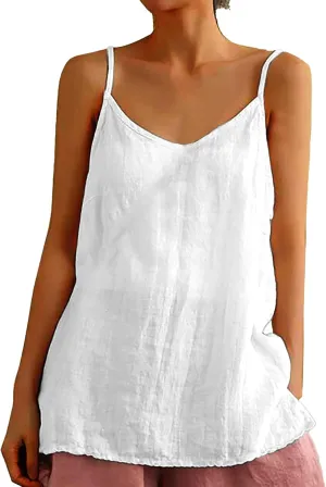 Womens Tank Tops Summer Casual Sleeveless V Neck Camisole Loose Fit Spaghetti Strap Cami Shirts