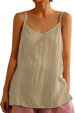 Womens Tank Tops Summer Casual Sleeveless V Neck Camisole Loose Fit Spaghetti Strap Cami Shirts