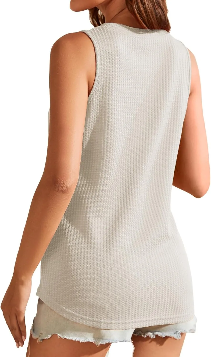 Womens Tops Crewneck Waffle Knit Flowy Loose Fit Tank Top Sleeveless Summer Shirts
