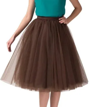 Women's Tulle Skirt Mesh Pleated Skirt Elastic High Waist Layered Mesh Ballet Party Vintage Tutu A-line Midi Skirt