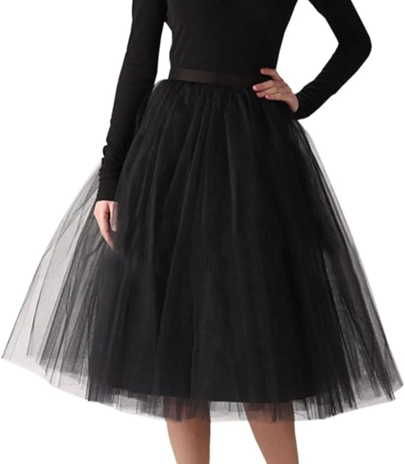 Women's Tulle Skirt Mesh Pleated Skirt Elastic High Waist Layered Mesh Ballet Party Vintage Tutu A-line Midi Skirt