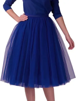 Women's Tulle Skirt Mesh Pleated Skirt Elastic High Waist Layered Mesh Ballet Party Vintage Tutu A-line Midi Skirt