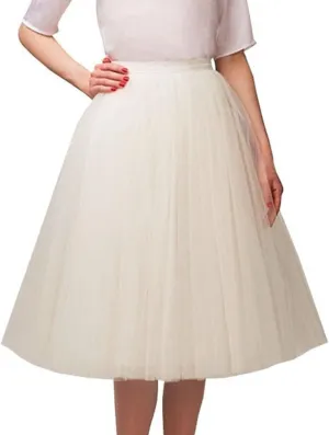 Women's Tulle Skirt Mesh Pleated Skirt Elastic High Waist Layered Mesh Ballet Party Vintage Tutu A-line Midi Skirt