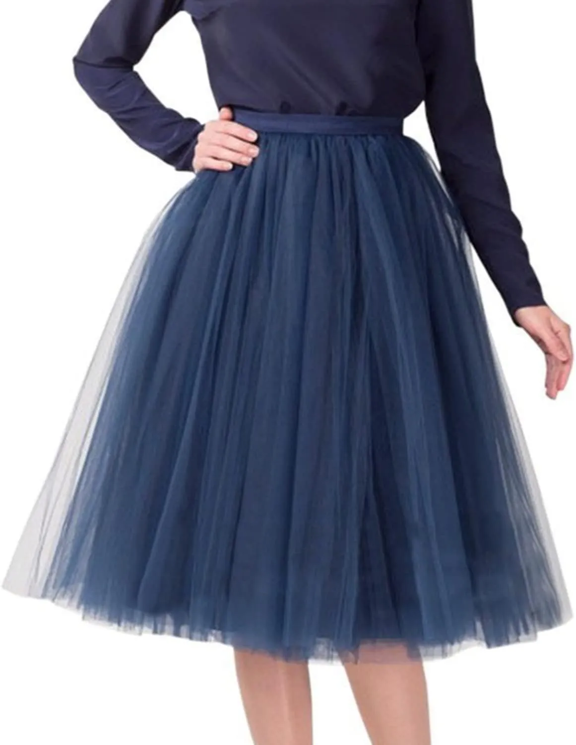 Women's Tulle Skirt Mesh Pleated Skirt Elastic High Waist Layered Mesh Ballet Party Vintage Tutu A-line Midi Skirt