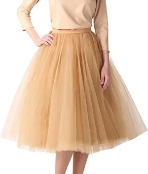 Women's Tulle Skirt Mesh Pleated Skirt Elastic High Waist Layered Mesh Ballet Party Vintage Tutu A-line Midi Skirt