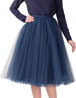 Women's Tulle Skirt Mesh Pleated Skirt Elastic High Waist Layered Mesh Ballet Party Vintage Tutu A-line Midi Skirt