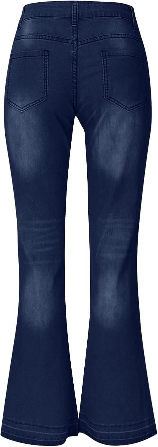 Women's Vintage Flare Jeans High Waist Stretch Denim Bell Bottoms Jeans Retro Bell-Bottomed Pants Plus Size