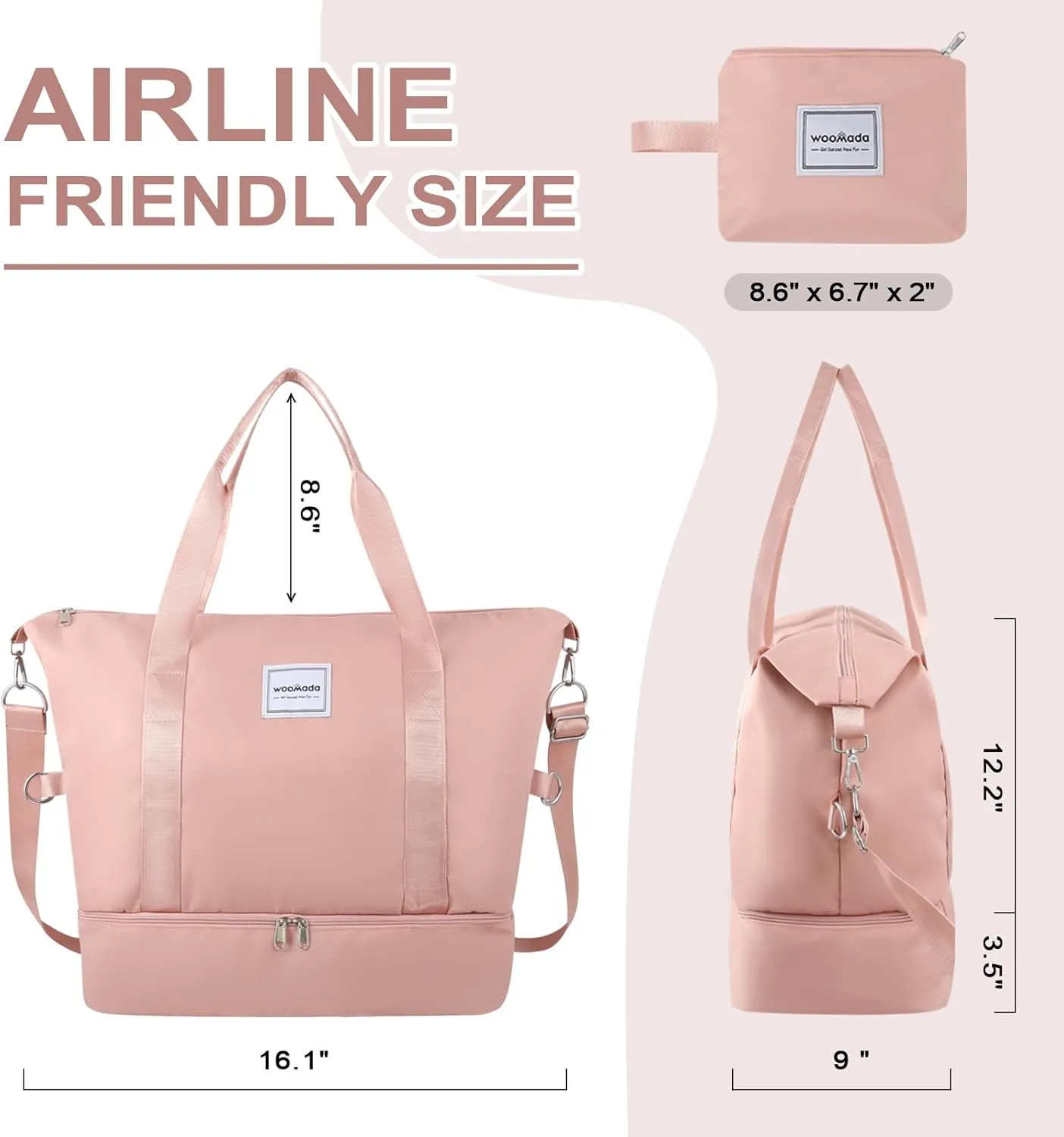 WOOMADA Weekender Bag for Women, Travel Duffel Bags with Shoe Compartment & Wet Pocket, Personal Item Bag for Airlines
