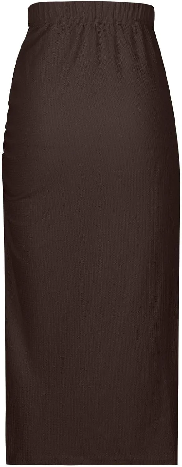 Wrap Skirts for Women Solid Color High Waisted Side Slit Pure Work Skirt Fashion Beach Summer Comfort Skirt
