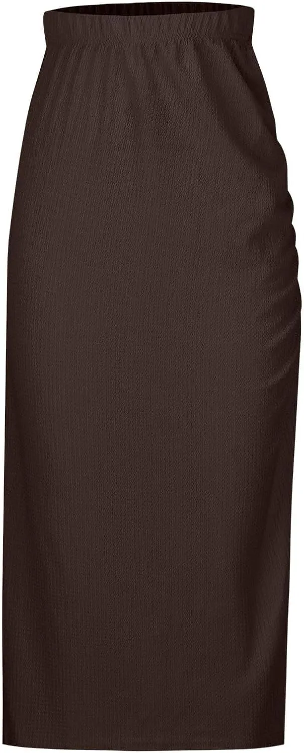 Wrap Skirts for Women Solid Color High Waisted Side Slit Pure Work Skirt Fashion Beach Summer Comfort Skirt
