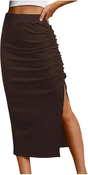 Wrap Skirts for Women Solid Color High Waisted Side Slit Pure Work Skirt Fashion Beach Summer Comfort Skirt
