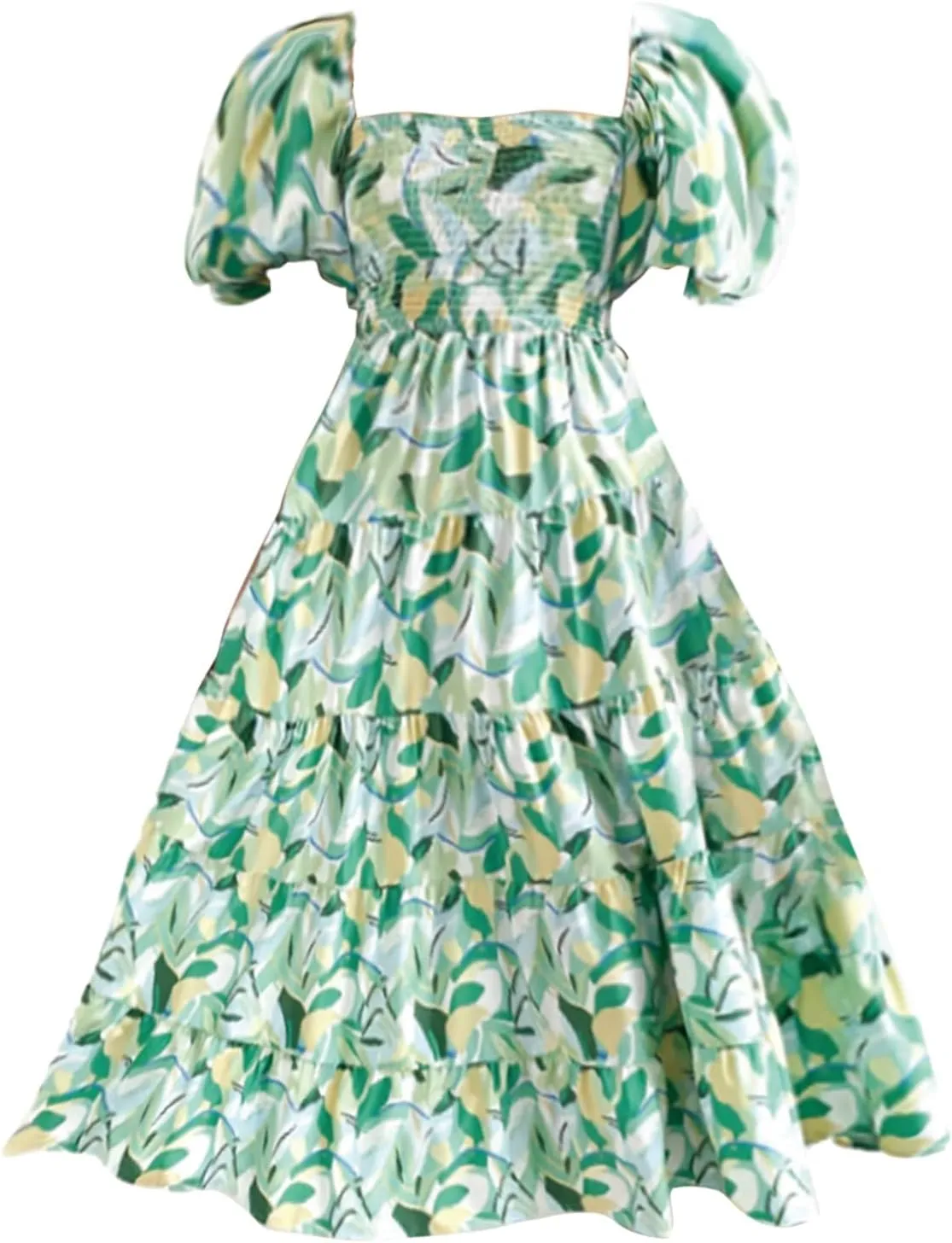 ZYXTIM Womens Off The Shoulder Summer Dresses Floral Printed Short Puff Sleeve Smocked Casual Dress Boho Beach Long Dresses
